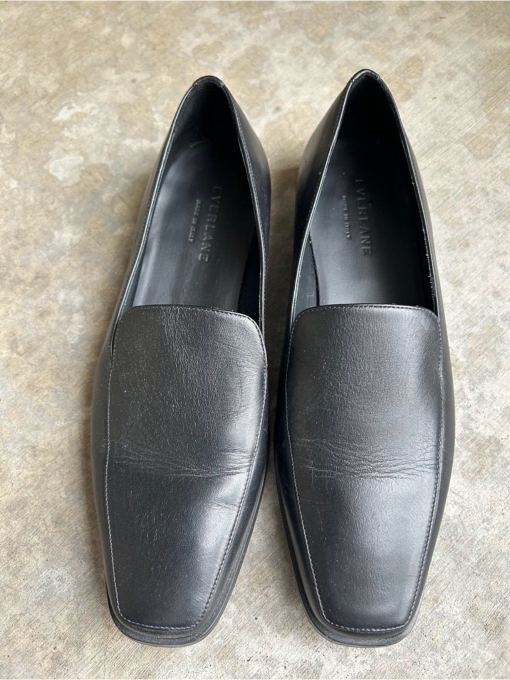 Everlane The 90’s Black Leather Square Toe Loafers 7